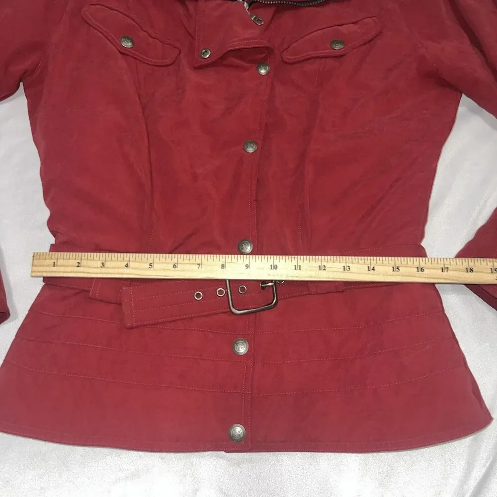Women’s Vintage Nila Skiwear Size 12 Red And Black Jacket W Faux Fur Collar